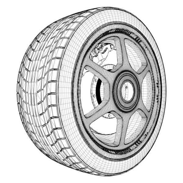 Roda Mobil Rim Hub Tire Vector Ilustrasi Terisolasi Latar Belakang - Stok Vektor