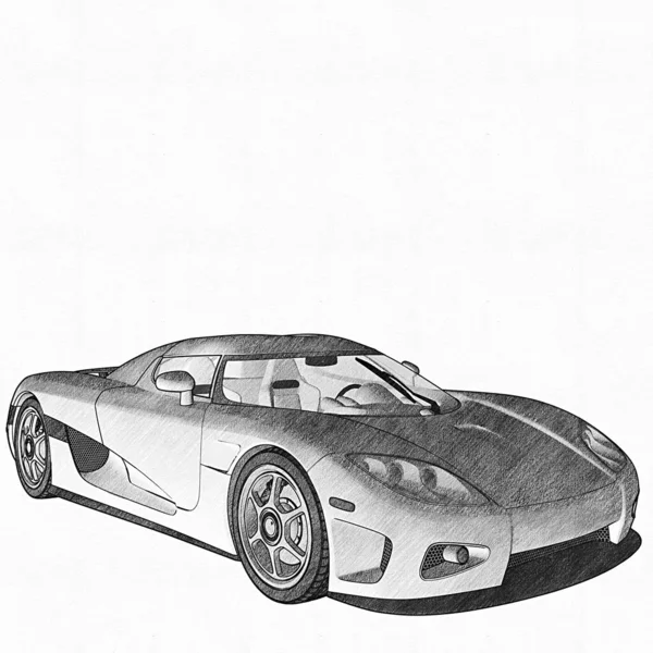 Sports Car Graphite Lápis Ilustração Isolado Fundo Branco Uma Ilustração — Fotografia de Stock