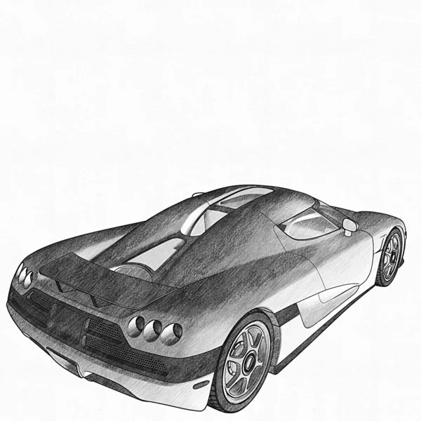 Sports Car Graphite Pencil Illustration Isolated White Background Illustration Luxury — Stock Photo, Image