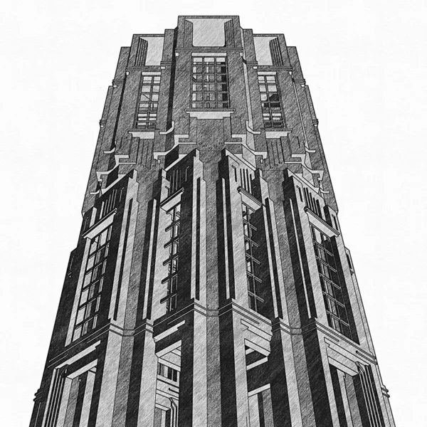 Abstrakte Art Deco Baustruktur Graphit Bleistift Zeichnung Illustration Isoliert Auf — Stockfoto