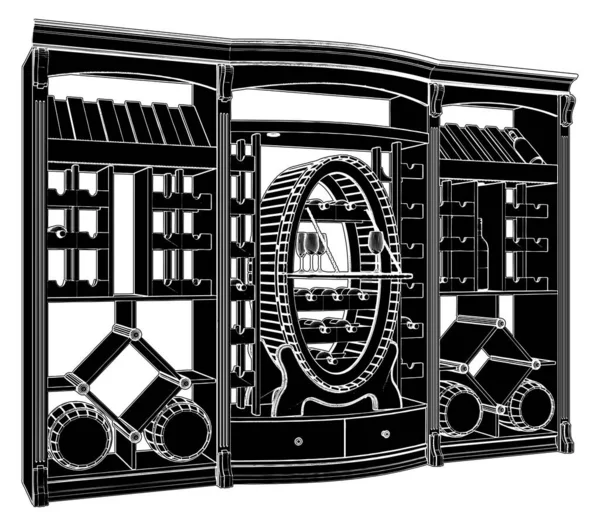 ワインラックマーケットサロン店ベクトル 白を基調としたイラスト ワインラック棚のベクトルイラスト — ストックベクタ