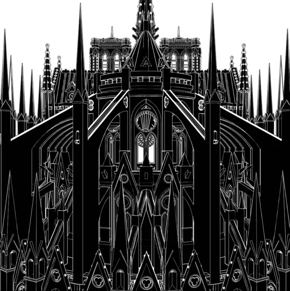 Gothic Cathedral Vector. Illustration Isolated On White Background. A Sketch Drawing Vector Illustration Of A Gothic Cathedral.