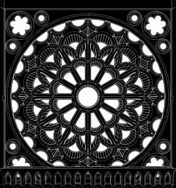 Roseta Catedral Gótica Vector Ilustração Isolado Fundo Branco Esboço Que — Vetor de Stock