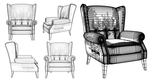 古董扶手椅病媒 白色背景下的孤立说明 经典扶手椅背景的矢量图解 — 图库矢量图片