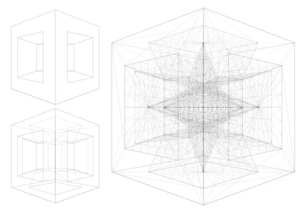 Boîte Six Pyramides Vecteur Soustraction Soustraction Cube Avec Des Pyramides — Image vectorielle