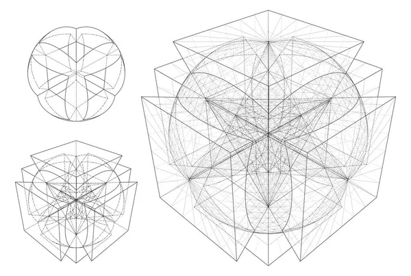 Sphère Six Pyramides Vecteur Soustraction Soustraction Sphère Avec Des Pyramides — Image vectorielle