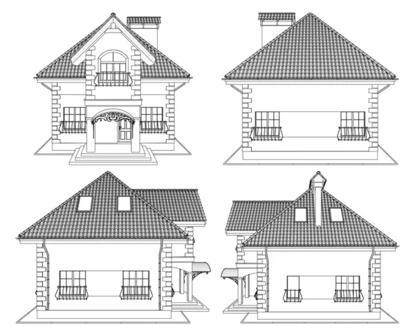 Residential Family House Vector Ilustrasi Terisolasi Latar Belakang Putih Sebuah - Stok Vektor