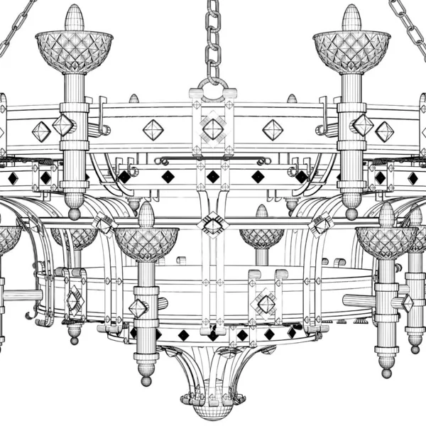 Lüster Kronleuchter Detail Vektor Illustration Isoliert Auf Weißem Hintergrund Eine — Stockvektor