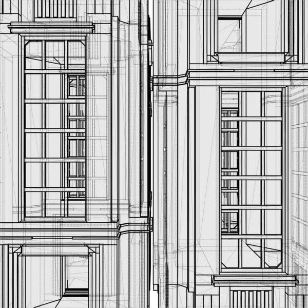 Abstracto Art Deco Edificio Fachada Construcción Estructura Vector Ilustración Aislado — Vector de stock