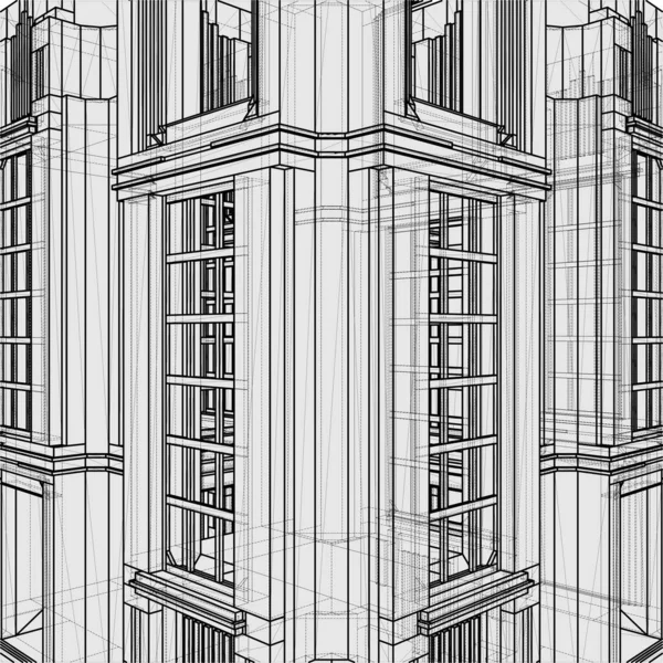 Streszczenie Art Deco Budowa Fasady Budynku Wektor Konstrukcji Ilustracja Izolowana — Wektor stockowy