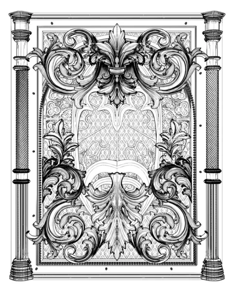 Antik Väggpanel Ram Vektor Illustration Isolerad Vit Bakgrund Vektorillustration Antika — Stock vektor
