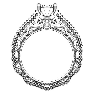 Elmas Kristal Vektörü Yüzüğü. Beyaz arka planda izole edilmiş bir resim. Bir elmas yüzüğün vektör çizimi.