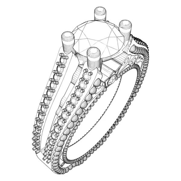 Anello Con Cristalli Diamante Vettoriale Illustrazione Isolata Sfondo Bianco Vettoriale — Vettoriale Stock