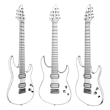 Elektrikli Gitar Vektörü. Beyaz arka planda izole edilmiş bir resim. Bir elektirikli gitarın vektör çizimi.