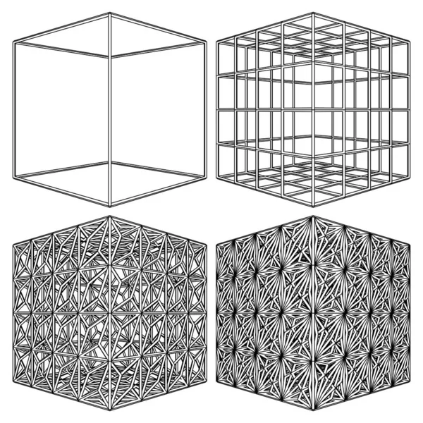 単純な形状ベクトルから複雑な形状ベクトルにキューブ 白を基調としたイラスト 幾何学的形状のベクトルイラスト プラトニック ソリッド 幾何学的図 — ストックベクタ