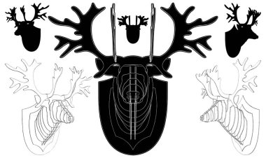 Duvar Geyiği Baş Vektörü. Beyaz arka planda izole edilmiş bir resim. Duvar Geyiği Başı Dekorasyonunun Vektör İllüstrasyonu.