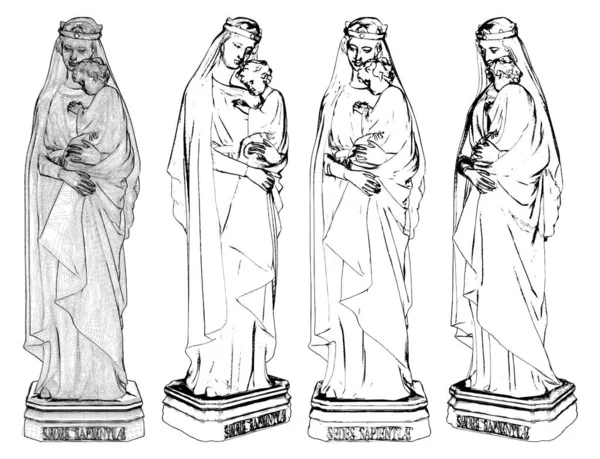 Statue Vierge Avec Vecteur Enfant Concepts Protection Sécurité Illustration Isolée — Image vectorielle