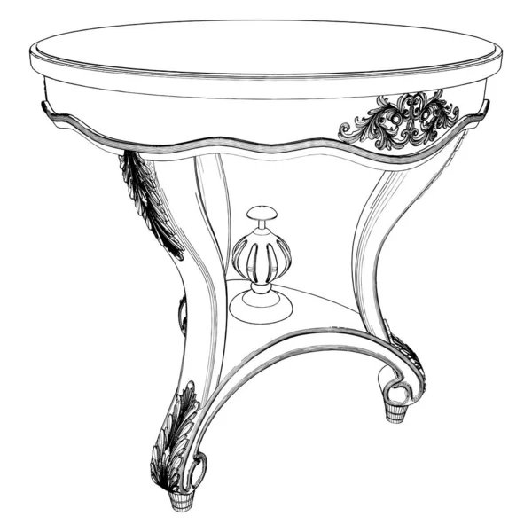 Antique Τρίποδο Στρογγυλό Τραπέζι Καφέ Διάνυσμα Εικονογράφηση Απομονωμένη Λευκό Φόντο — Διανυσματικό Αρχείο