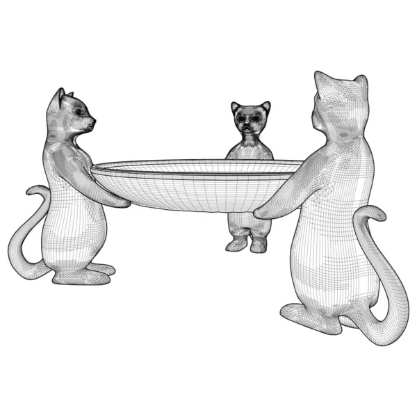 Drei Katzen Tragen Einen Vasenschalen Vektor Illustration Isoliert Auf Weißem — Stockvektor