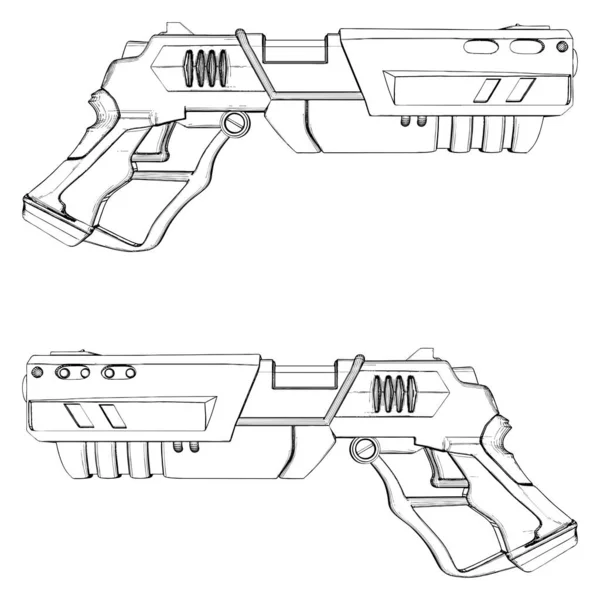 Futuristic Gun Vector Ілюстровано Білому Тлі Векторна Ілюстрація Футуристичного Пістоля — стоковий вектор