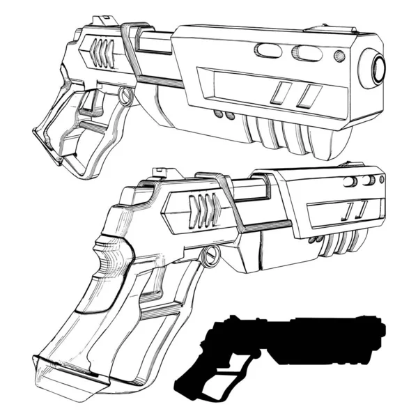 Futuristic Gun Vector Ілюстровано Білому Тлі Векторна Ілюстрація Футуристичного Пістоля — стоковий вектор