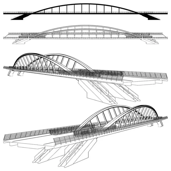 Vektor Konstrukce Obloukového Mostu Ilustrace Izolovaná Bílém Pozadí Vektorová Ilustrace — Stockový vektor