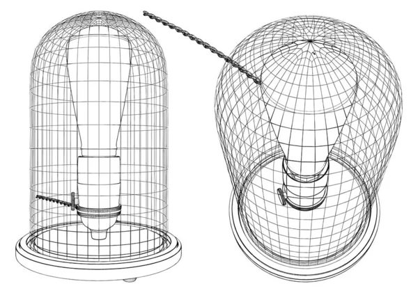 Retro Edison Stolní Lampa Starožitná Žárovka Edison Retro Lampě Ilustrace — Stockový vektor