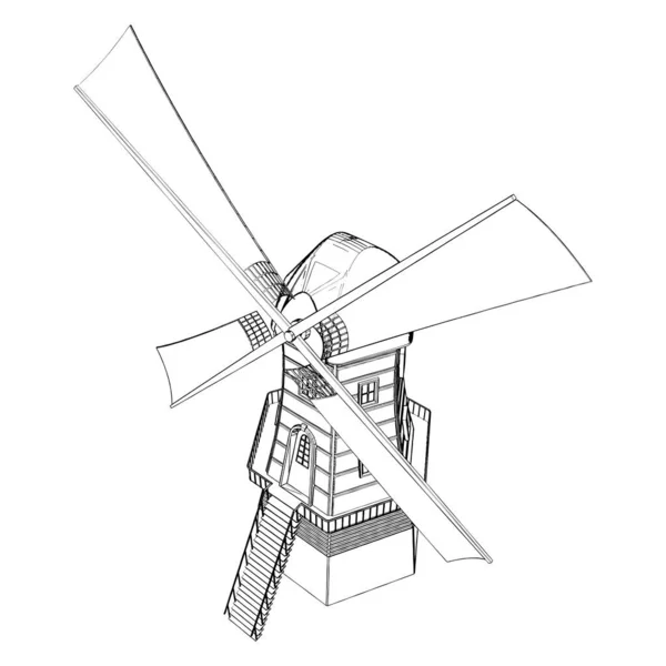 古董风车矢量 白色背景下的孤立说明 老式风车的矢量图解 — 图库矢量图片