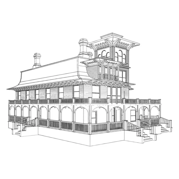 Wektor Drewnianego Domu Ilustracja Izolowana Białym Tle Wektor Ilustracja Zabytkowego — Wektor stockowy
