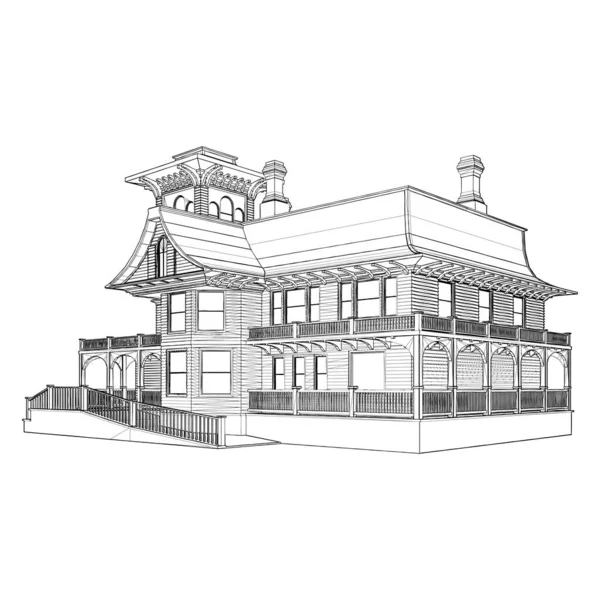 Wooden House Vector Illustration Isolated White Background Vector Illustration Vintage — Stock Vector
