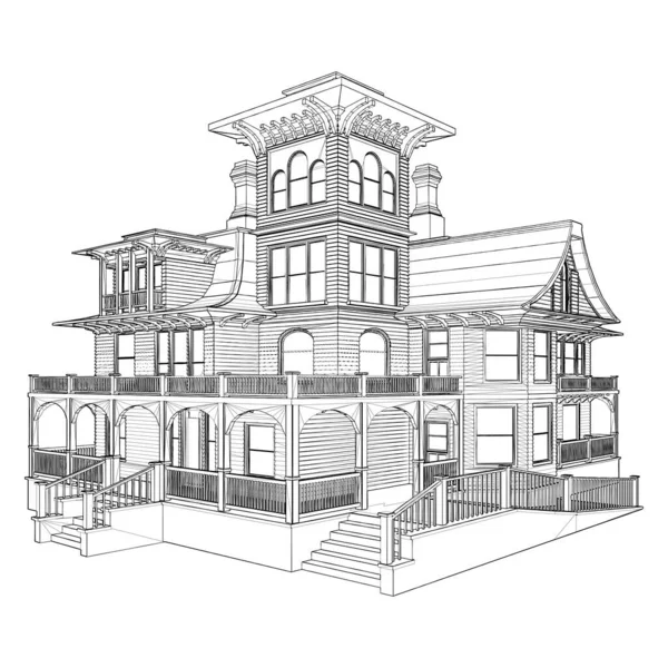 Wooden House Vector Ilustrace Izolovaná Bílém Pozadí Vektorová Ilustrace Vintage — Stockový vektor