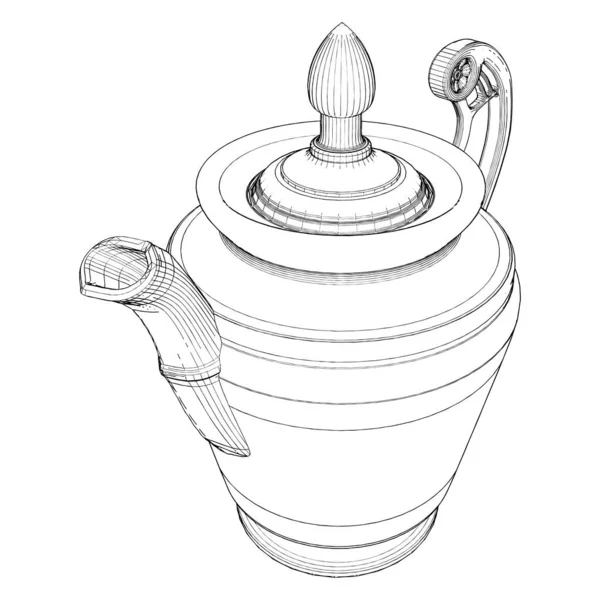 Чайник Вектор Ілюстрація Ізольована Білому Тлі Векторна Ілюстрація Старовинного Чайника — стоковий вектор