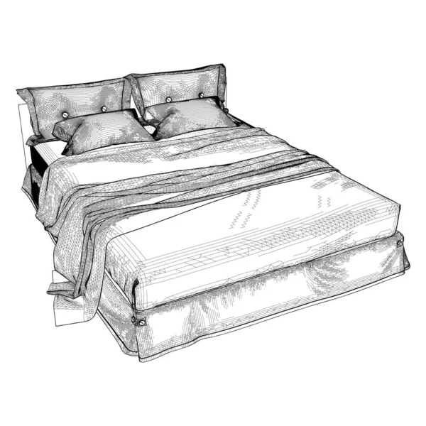 Slaapkamer Bed Vector Afbeelding Geïsoleerd Witte Achtergrond Een Vectorillustratie Van — Stockvector