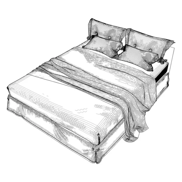 Ložnicový Vektor Ilustrace Izolovaná Bílém Pozadí Vector Illustration Bedroom Bed — Stockový vektor