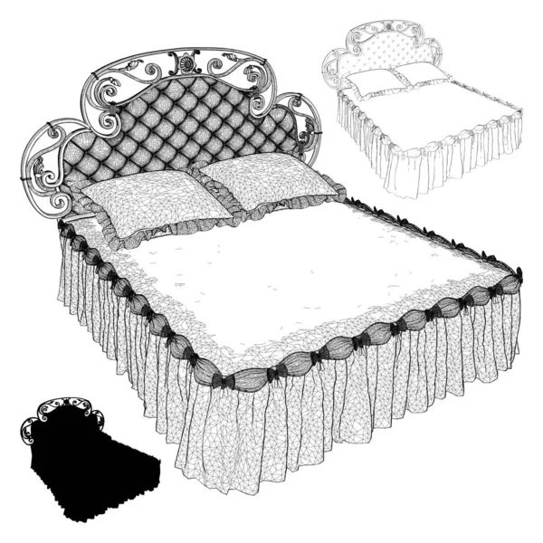Dormitorio Cama Vectorial Ilustración Aislado Sobre Fondo Blanco Una Ilustración — Archivo Imágenes Vectoriales