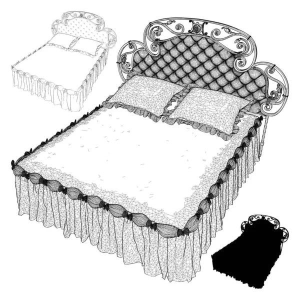 Schlafzimmer Bett Vector Illustration Isoliert Auf Weißem Hintergrund Eine Vektor — Stockvektor
