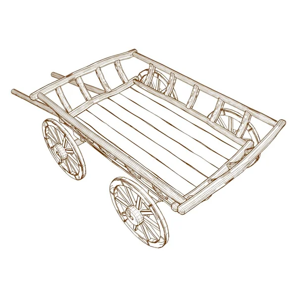 Antique Vieux Chariot Wagon Vecteur Panier Vieux Chariot Isolé Sur — Image vectorielle