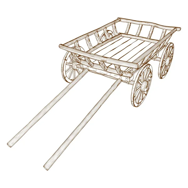 Antique Vieux Chariot Wagon Vecteur Panier Vieux Chariot Isolé Sur — Image vectorielle