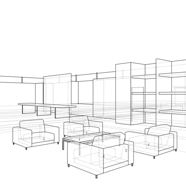 Interior Office Set Von Sesseln Und Tisch Vektor Illustration Isoliert — Stockvektor