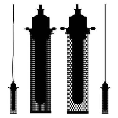 Parlak Avize Siluet Vektörü. Silindirik Lamba Performans Metal Yapımı. Sivrisinek ağına benziyor. Bir avizenin vektör çizimi.