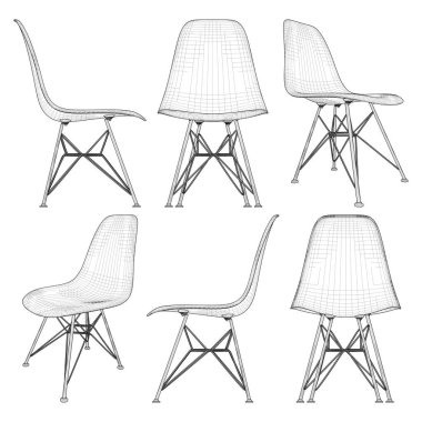 Metal kablolu modern plastik sandalye taşıyıcısı. Görüntü Beyaz Arkaplanda İzole Edildi.