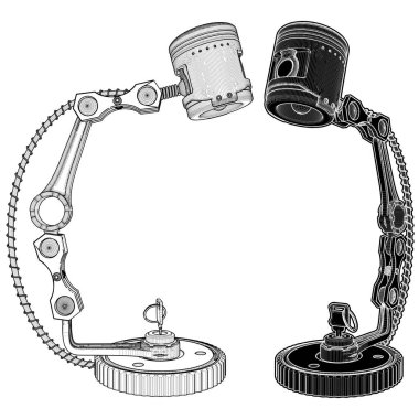 Steampunk Lamba Vektörü Okuma Masası. Beyaz bir arkaplanda izole edilmiş esnek masa okuma lambası tasviri.