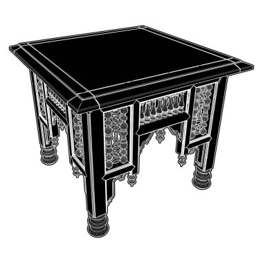 Antika Kahve Masası Vektörü. Beyaz arkaplanda izole edilmiş Mısır Vintage Ahşap Masasının bir vektör İllüstrasyonu.