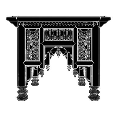 Antika Kahve Masası Vektörü. Beyaz arkaplanda izole edilmiş Mısır Vintage Ahşap Masasının bir vektör İllüstrasyonu.