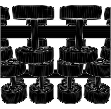 Dumbbell Rack Yatay Vektörü. Dambılların bembeyaz arka planda izole edilmesi.