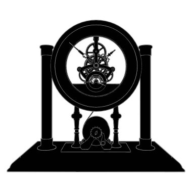 Dolap Masası Kronometre İzleme Vektörü. Beyaz bir arkaplanda izole edilmiş, antika bir eski masa saatinin tasviri.