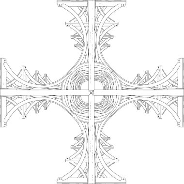 Soyut İnşaat Yapı Vektörü. Beyaz Arkaplanda İzole Edilmiş Haç Şeklinde Mimari Yapının Silüeti.