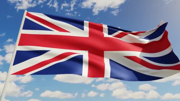 Bandeira Reino Unido Fundo Céu Azul Ilustração Renderização Realista Altamente — Vídeo de Stock