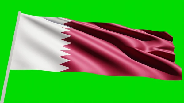 National Flag Qatar Flying Wind Green Screen Highly Detailed Realistic — Stock Photo, Image