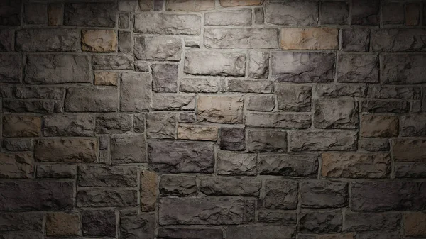 古老的石墙 中间的立面聚光灯 现实的3D渲染 — 图库照片